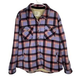 Sage Collective Purple Plaid Sherpa Lined Fleece Shirt Jacket Shacket XL